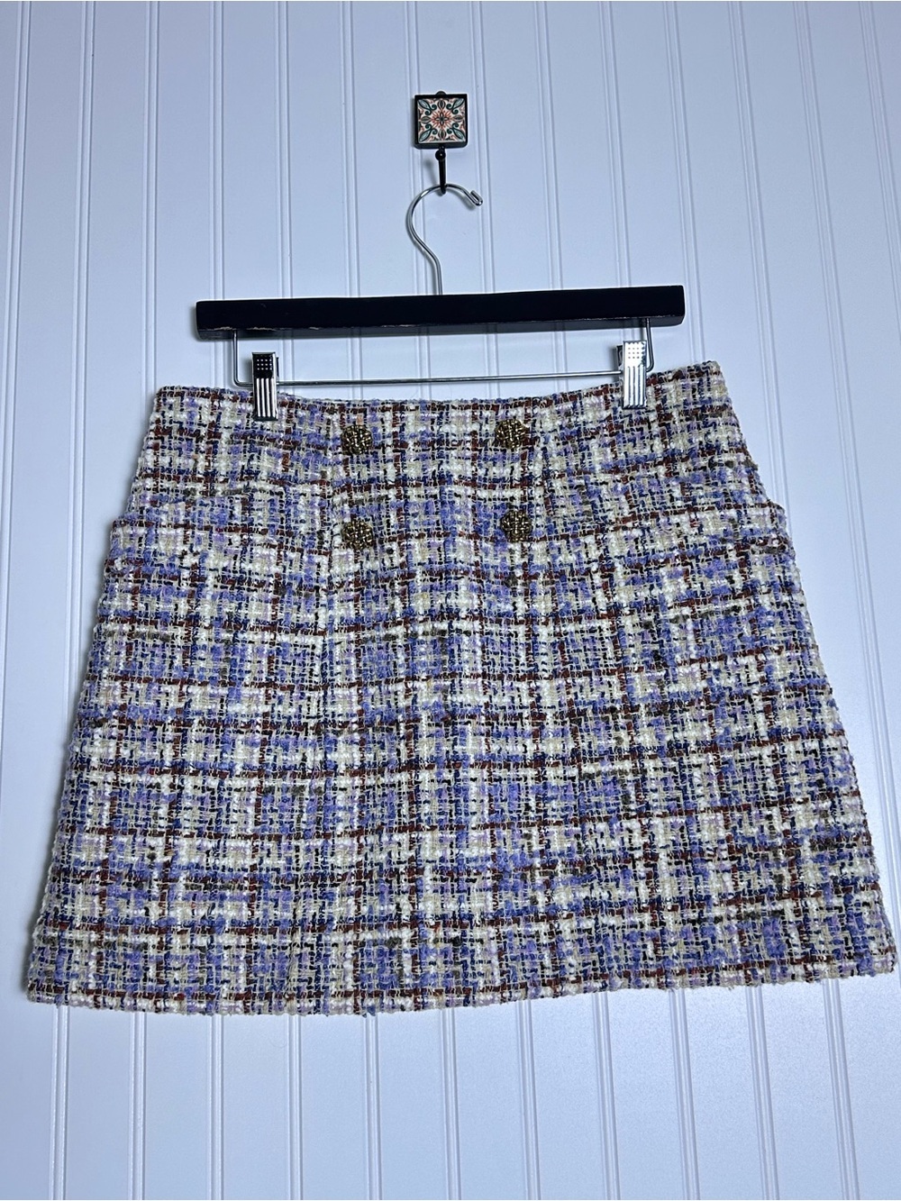 Ba&sh Texas Tweed Mini Skirt in a multicolor 40 woven design 1960s retro - Picture 6 of 14